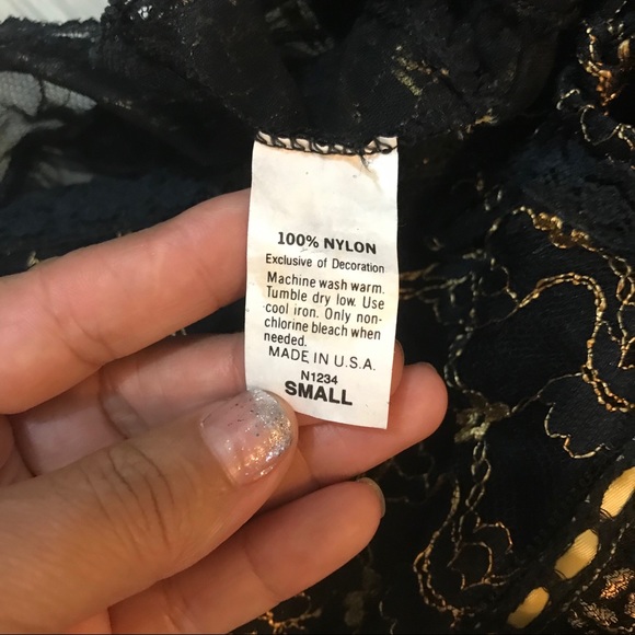 Lace Babydoll Black/Gold Fairy-Goth Sheer Sexy Lingerie Floral Nighty Slip Dress - Picture 5 of 6